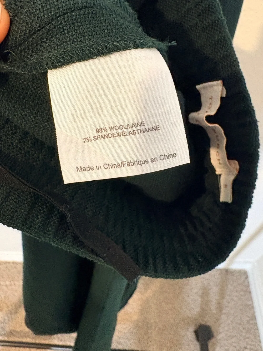 Tory Burch Dark Green Knit Pants 98% Wool